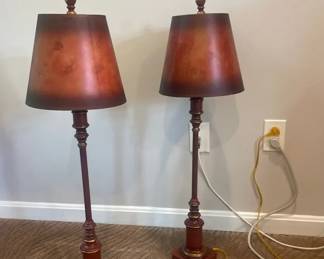 Pair of Vintage MidCentury Industrial Copper Finished Table Lamps with Metal Shades