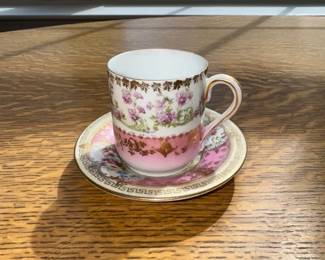 Antique Imperial Crown China Austria Teacup Saucer Set Rose Gold Trim
