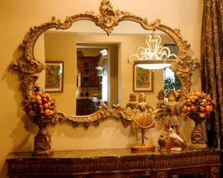 French Dolls, Italian Rocco Mirror, Faux Fruit Displays, Quail & Partridge