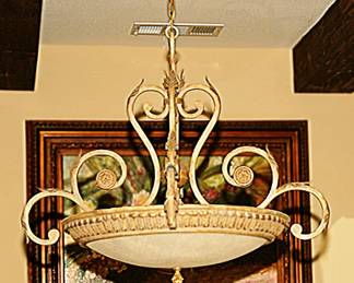 34" Stunning Tuscan-Style Scrollwork Chandelier with Alabaster Glass Bowl Shade