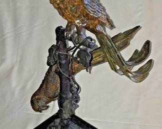 Rare Vintage Bronze Parrots on a Branch Sculpture