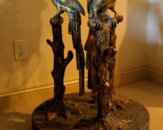 3 Bronze Parrots Sculpture Table / Glass Top