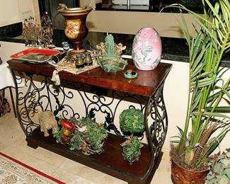 Stunning Tuscan Entry Console – Rich Wood, Scroll Ironwork & Elegant Home Décor