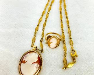 Cameo 14K Gold Necklace and Ring