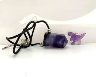 Amethyst Crystal Necklace with Amethyst Dino Pendant