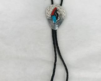 Silver, Turquoise & Coral Bolo Tie