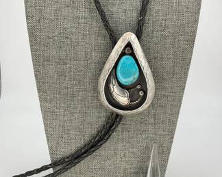 Turquoise and Silver Bolo Tie