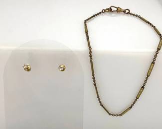 Gold Filled Faux Diamond Earrings with A&Z Co Vintage Gold Tone Necklace