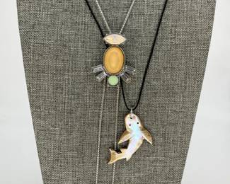 Mother of Pearl Shark Pendant and Silver Tone Necklace