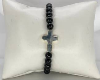 Black Onyx and Silver Cross Bracelet
