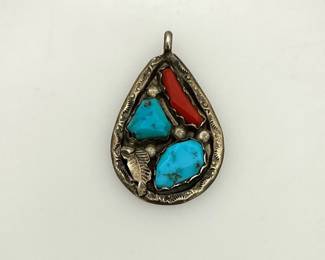 Turquoise and Coral Pendant