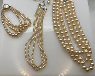 Multi Strand Japanese Faux Pearl Necklaces and Bracelet