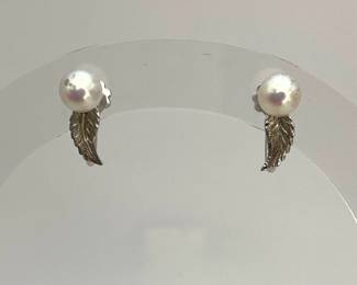 White Gold Pearl Earrings