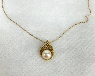 14K Diamond & Pearl Necklace