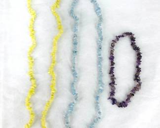 Olive Jade, Aquamarine and Amethyst Chip Necklace