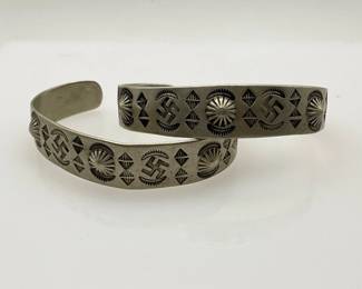 Native American Style Whirling Log Silver Cuff Bracelets