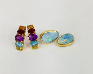 Mixed Gemstone and Opal 14K Earrings