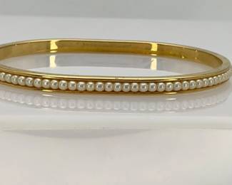 Gold Tone Faux Pearl Bangle Bracelet