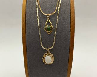 Gold Tone Necklaces with Cabachon Pendants