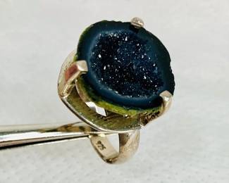 Black Agate Geode Sterling Ring