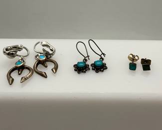 Silver Tone and Turquoise Colored Earrings