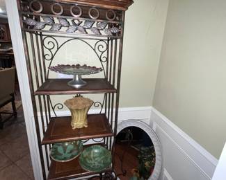 Scrollwork wood and metal shelf 