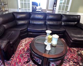 Brown leather sectional sofa with chaise 