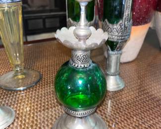 Moroccan style green glass perfume bottle 