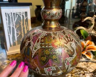 Brass vase with elephants 