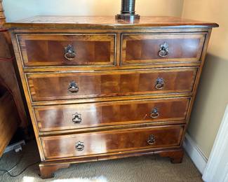 Gorgeous oyster veneer small chest of drawers 36"W x 21"D x 36"H (as is) - $500
