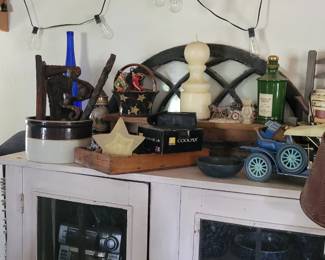 Pie safe.  Crocks.  Stereo equipment 