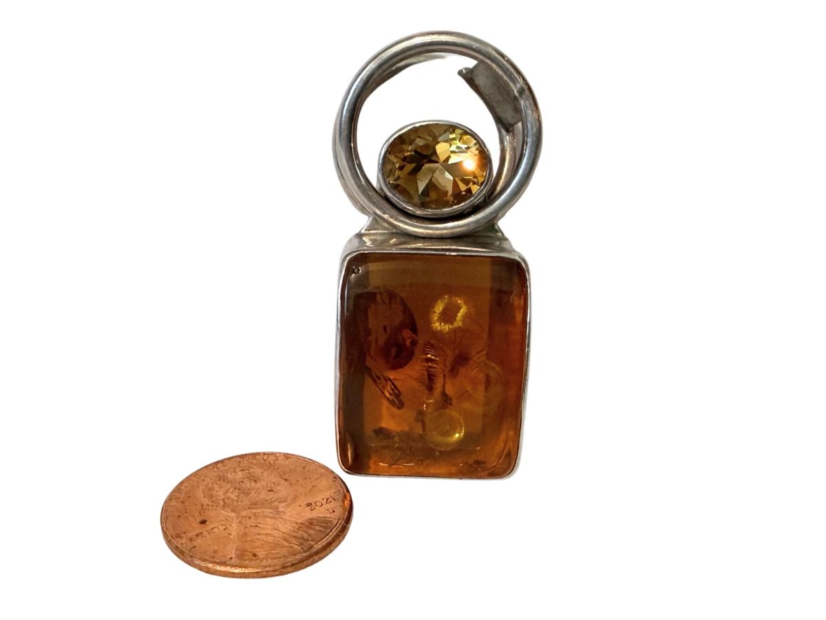 Charles Albert  Amber Sterling Designer Pendant