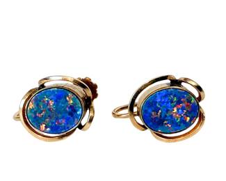 10K gold mosaic opal triplet screw-back earrings
