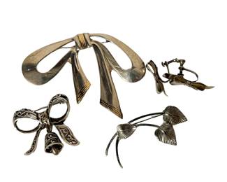 Vintage sterling brooches & earring components