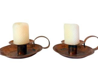 Hand-hammered copper chamberstick candlesticks