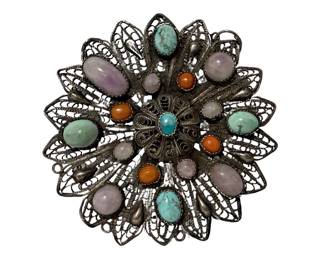 Antique Silver Filigree Rosette Brooch/Pendant