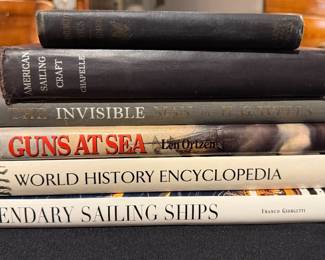 Book Lot.  Includes maritime history, naval warfare chronicles, classical adventure fiction, and global history reference manuals.