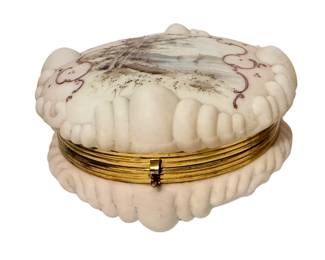Antique Wave Crest Scenic Dresser Box Opal Glass