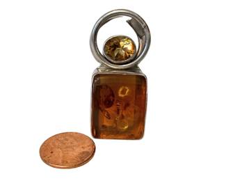 Charles Albert  Amber Sterling Designer Pendant