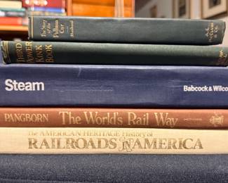Book lot that includes railroad history, locomotive evolution, and early industrial power plant engineering.  Includes The Story of the Pullman Car, The Third Power Kink Book, Steam:  Its Generation and Use, The World's Rail Way, The American Heritage History of Railroads in America.