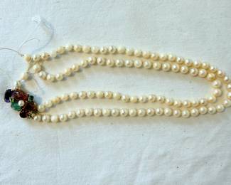 Gemstone "Tuitti Fruitti" style pearl necklace