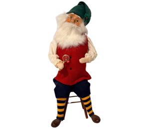 Byers' Choice Caroler Santa Elf Sitting on a Stool