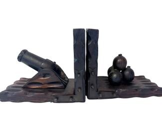  Vintage Spanish brutalist hand-carved oak bookends