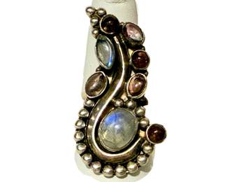  Vintage Sterling Silver Moonstone & Gemstone Ring