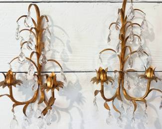 Vintage Hollywood Regency gilt iron wall sconces
