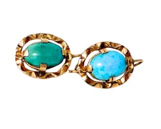 Persian Turquoise cabochon earrings 14K Gold