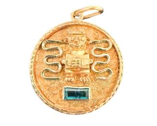 Vintage Peruvian solid 18K  gold medallion pendant