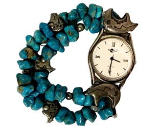 Silver Moon Southwestern turquoise quartz watch