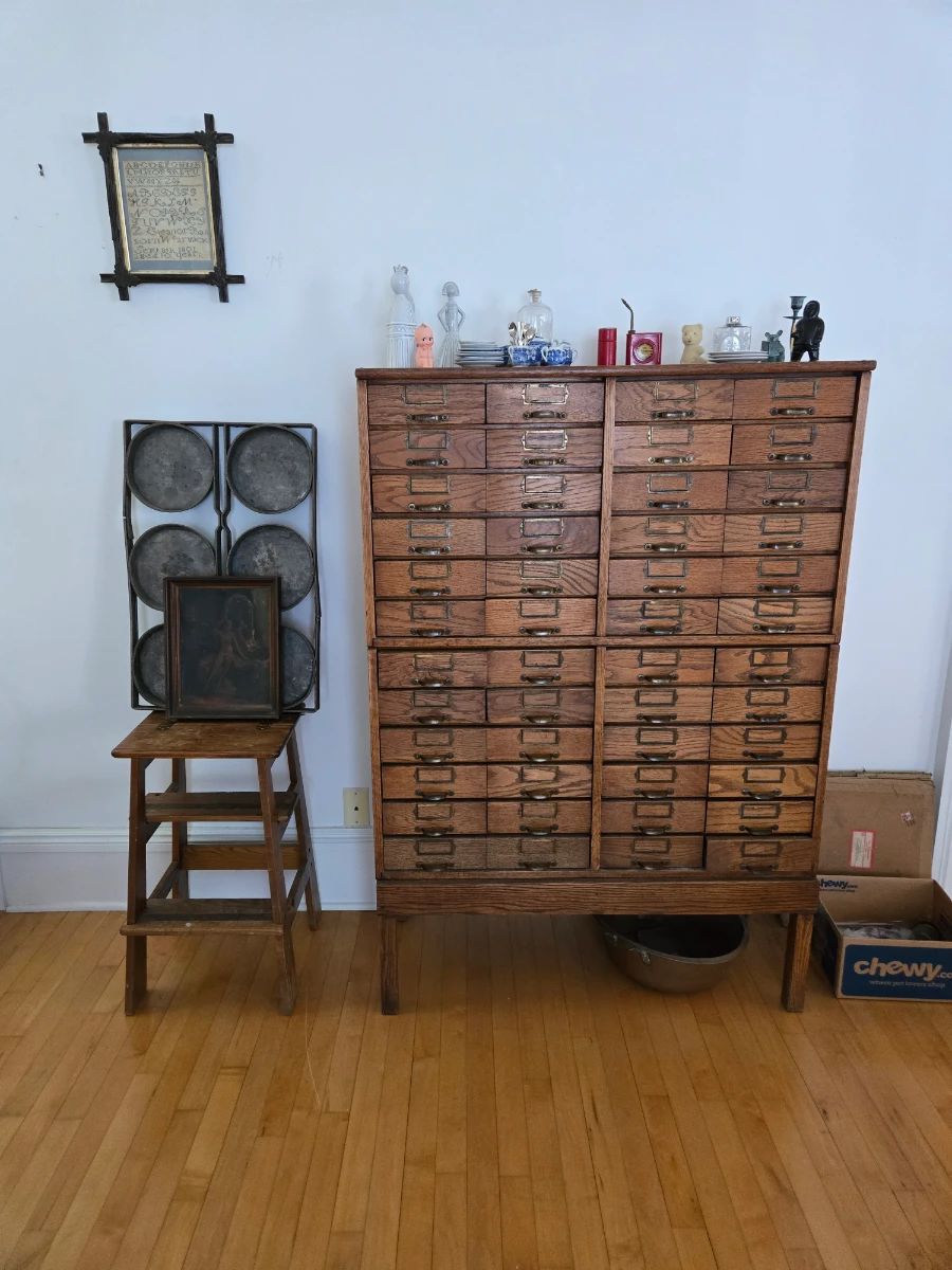 Great cabinet, primitive cake pan