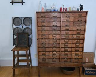 Great cabinet, primitive cake pan